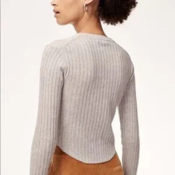 ARITZIA BABATON Nathaniel sweater wool linen cropped rib knit pullover beige XS - Picture 3 of 7